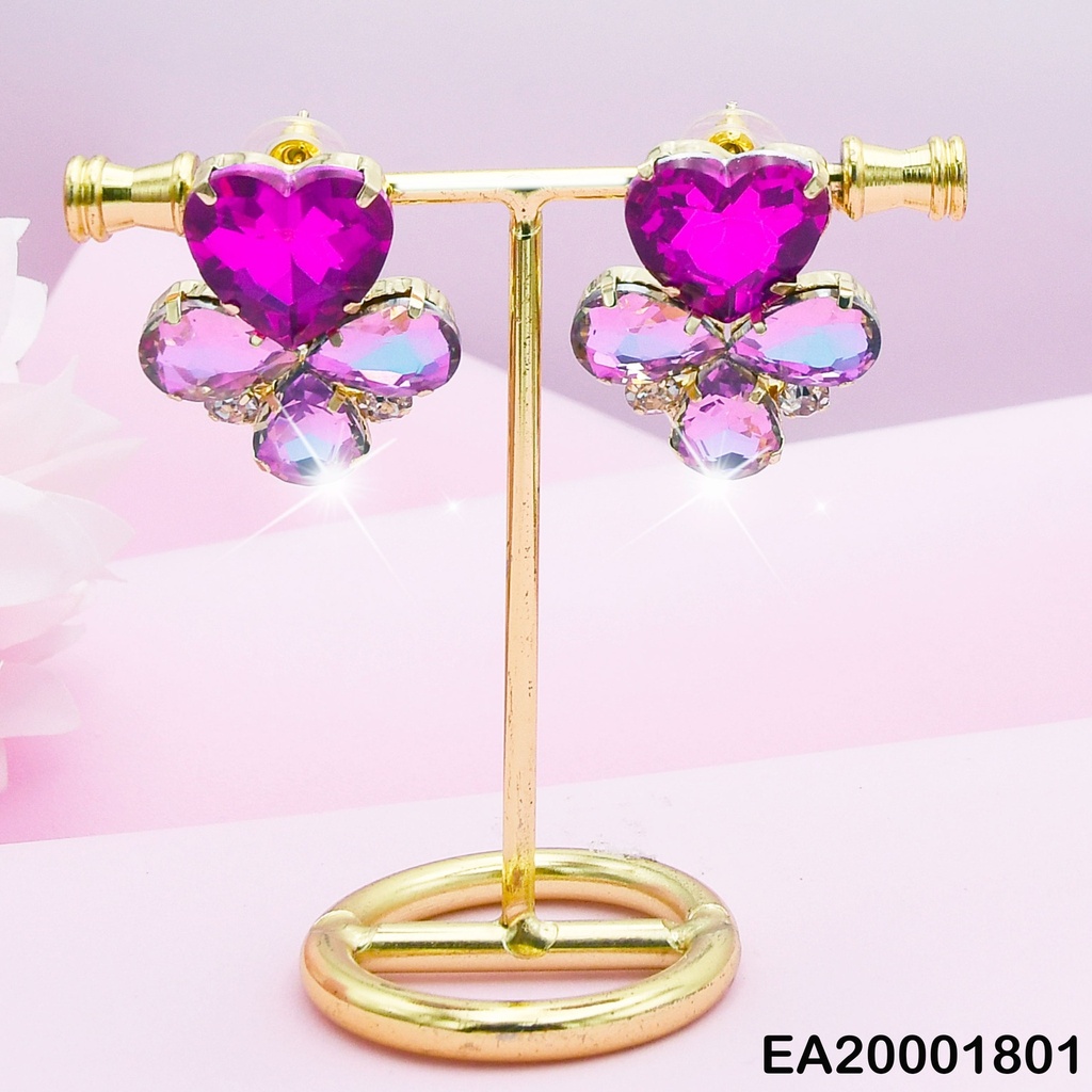 ARETES TRÉBOL 1 CORAZÓN FUCSIA/3 HOJITAS ZIRC.