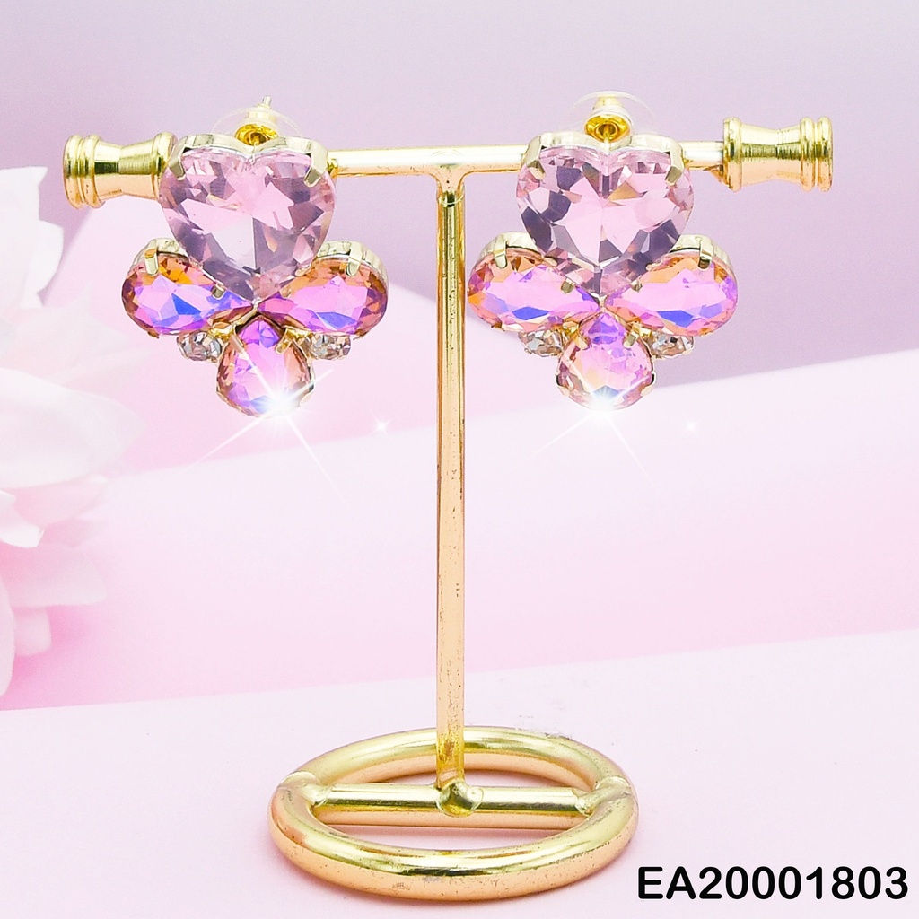 ARETES TRÉBOL ROSADOS 1 CORAZÓN /3 HOJITAS ZIRC.