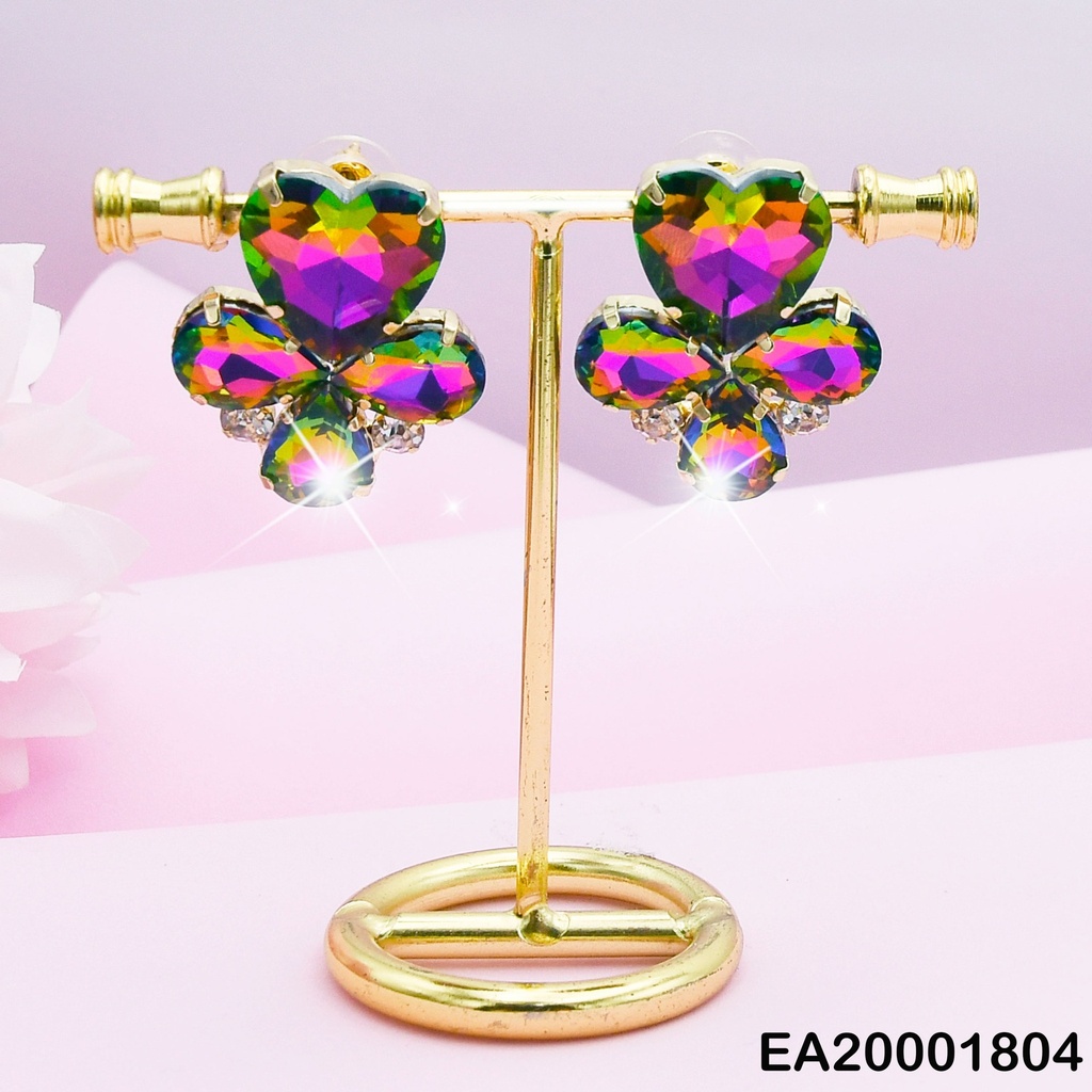 ARETES TRÉBOL TORNASOL 1 CORAZÓN /3 HOJITAS ZIRC.