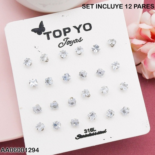 [AA06001294] PAQUETE 12 ARETES ZIRCONIAS ESTRELLAS 4MM