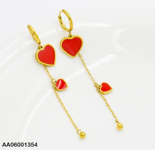 [AA06001354] ARETES CÍRCULOS C/CORAZÓN ROJO COLGANTE