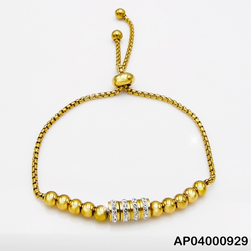 [AP04000929] PULSERA ESFERAS DORADAS CENTRO CILINDRO ZIRC