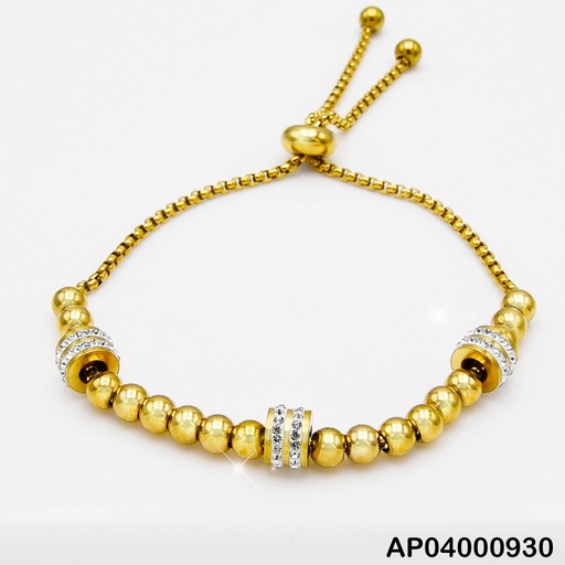 [AP04000930] PULSERA ESFERAS DORADAS Y CILINDROS ZIRC