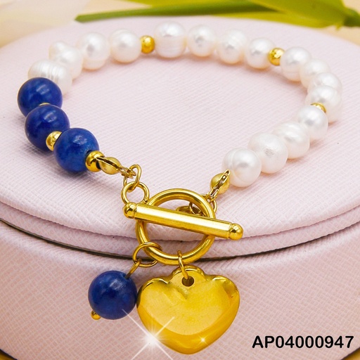 [AP04000947] PULSERA PERLAS/ESFERAS AZULES CORAZÓN COLGANTE