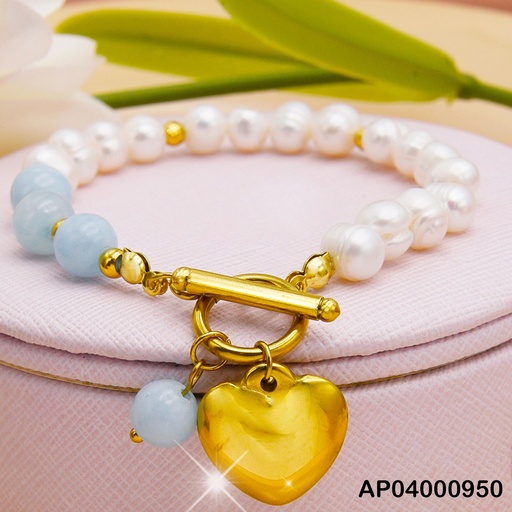 [AP04000950] PULSERA PERLAS/ESFERAS CELESTES CORAZÓN COLGANTE