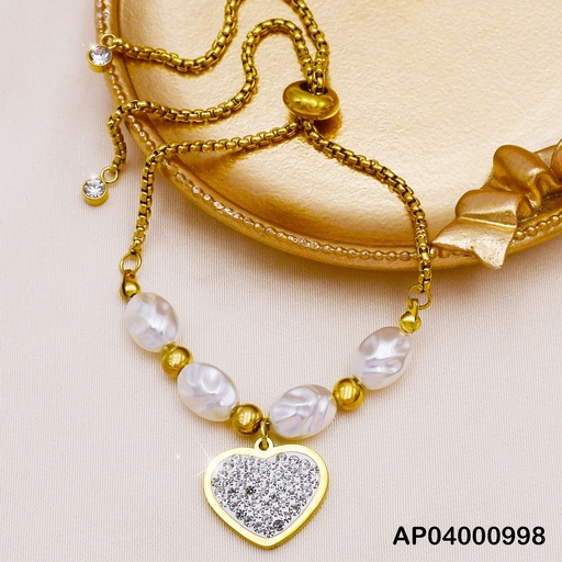 [AP04000998] PULSERA 4 PERLAS CULTIVADAS DIJE:CORAZÓN ZIRC.