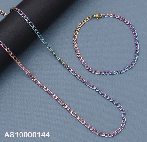 [AS10000144] SET TORNASOL MARTILLADA CADENA/PULSERA 22CM 1.0NK ESLAB.⚪⚪⚪/ALARGADO
