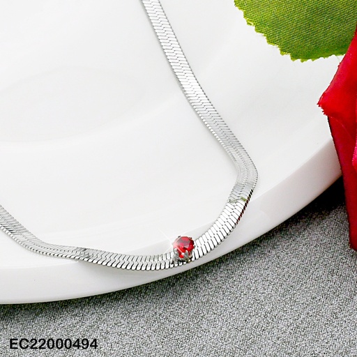 [EC22000494] CADENA PLATEADA SERPIENTE C/ZIRCONIA ROJA RD INCRUSTADA