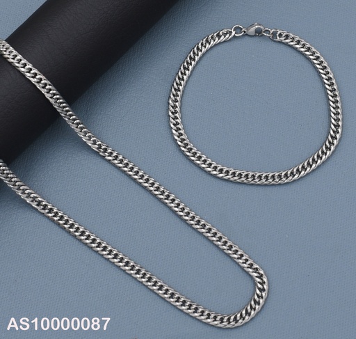 [AS10000087] SET PLATEADO BARBADA CADENA/PULSERA(22CM) 1.2NK