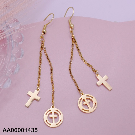 [AA06001435] ARETES COLGAR DOBLE CADENITAS C/CRUZ-CRUZ EN CÍRCULO