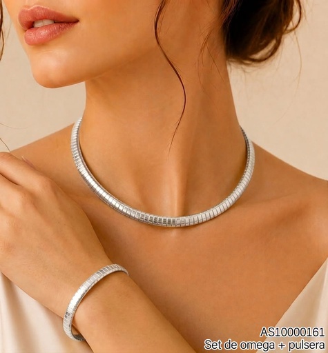 [AS10000161] SET PLAT.OMEGA FLÉXIBLE A RAYAS C/PULSERA SA309-135