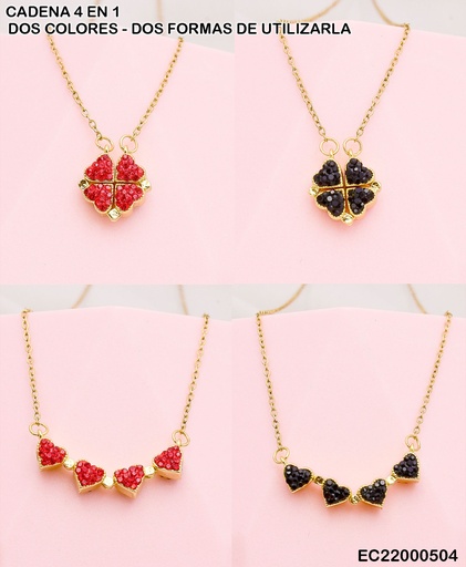 [EC22000504] CADENA FINA DIJE DOBLE: TRÉBOL CORAZONES ZIRC.ROJAS