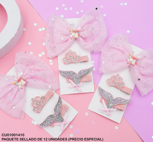 [CU01001410] TRÍO PRENSADORES CORONA/COLA SIRENA/LAZO SEDA