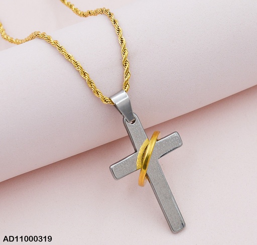 [AD11000319] DIJE CRUZ PLATEADA(ORACIÓN) CÍRCULO DORADO A8553