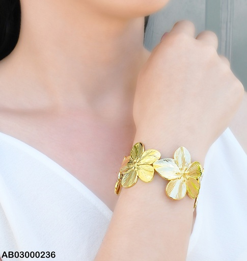 [AB03000236] BRAZALETE DE FLORES DORADAS PETÁLOS A RAYAS.CENTRO PISTILOS