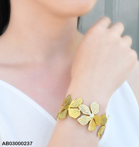 [AB03000237] BRAZALETE DE FLORES DORADAS PETÁLOS A RAYAS