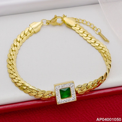 [AP04001050] PULSERA MARTILLADA CENTRO CUADRO VERDE BORDE ZIRC.