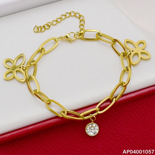 [AP04001057] PULSERA ESLAB.ANCHO COLGANTES:CROQUI🦋/ZIRC.RD 072719