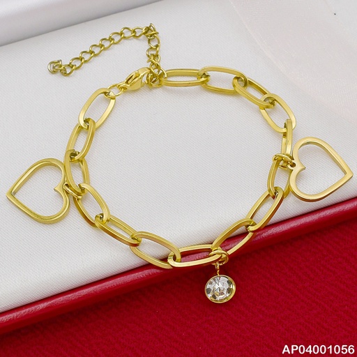 [AP04001056] PULSERA ESLAB.ANCHO COLGANTES:CROQUI🤍/ZIRC.RD 072718