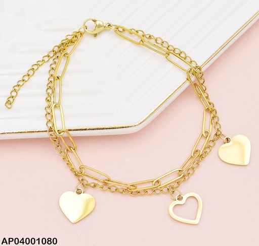[AP04001080] PULSERA CAD. DOBLE DIJES CORAZON 2 PLACA/ COQUI 073293-W163
