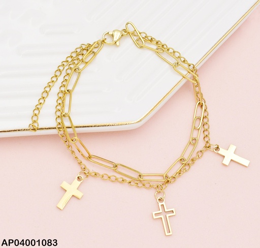 [AP04001083] PULSERA CAD. DOBLE DIJES 2 CRUZ PLACA / 1 CRUZ CROQUI 073290-W163