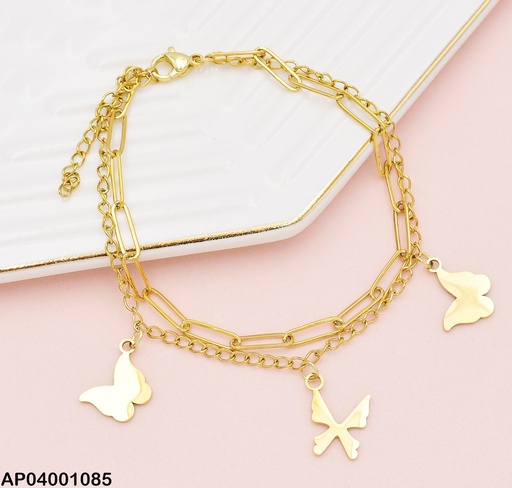 [AP04001085] PULSERA CAD. DOBLE 2 MARIPOSA PLACA /1 MAR.PLACA DIF. 073296-W163