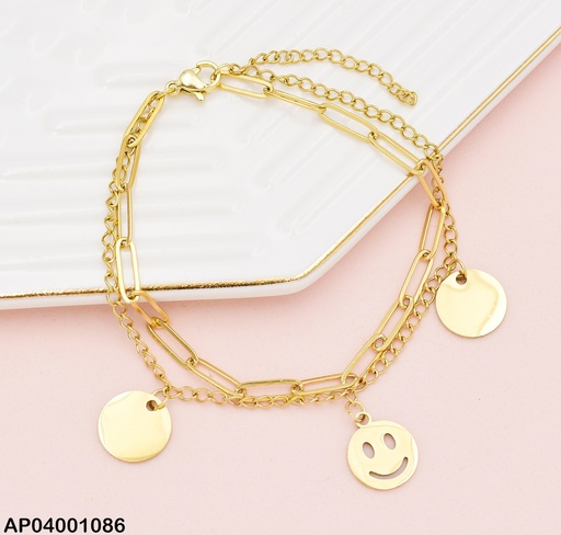 [AP04001086] PULSERAS CAD. DOBLE DIJES 2 RD. PLACA / 1 CARITA RD. 073297-W163