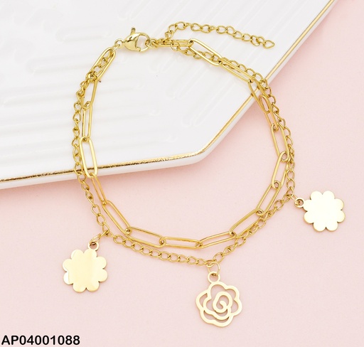 [AP04001088] PULSERAS CAD. DOBLE  DIJES 2 FLORES / 1 FLOR CROQUI 073291-W163