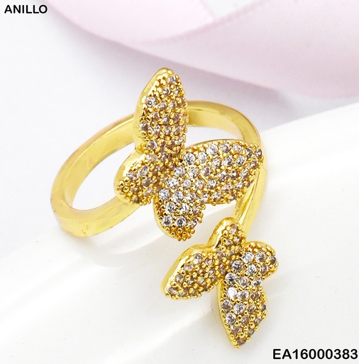 [EA16000383] ANILLO AJUSTABLE DOBLE MARIPOSA ZIRCONIAS
