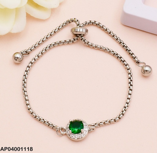 [AP04001118] PLATEADA PULSERA DIJE ZIRC. VERDE  RD. 10092-W130