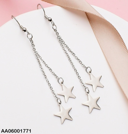 [AA06001771] PLATEADO ARETES DOBLE CAD. PLACAS ESTRELLAS 0740732-W163