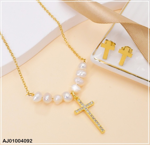 [AJ01004092] JUEGO CRUCES DETALLES CAD.8 PERLAS DIJE CRUZ ZIRCONIAS (NPE2025)