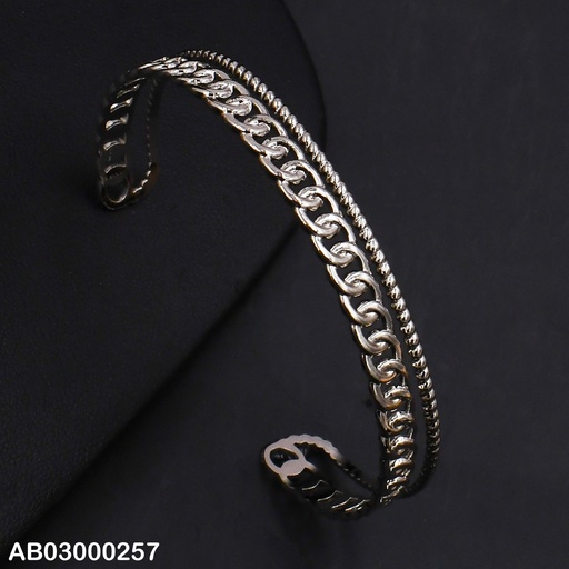 [AB03000257] BRAZALETE PLATEADO  LINEA GRABADA / Y CADENA  0735122-QX