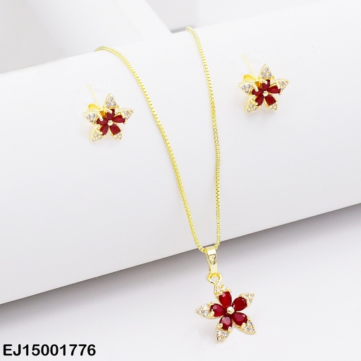 [EJ15001776] JUEGO FLOR ZIRCONIAS 5 PETÁLOS CENTRO ROJO VINO
