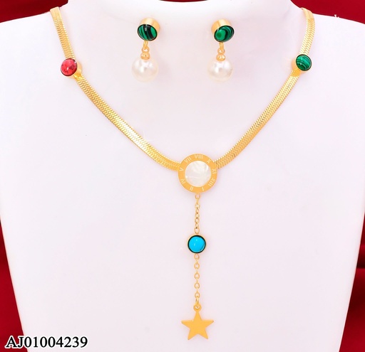 [AJ01004239] JUEGO ARETES VERDE  PERLA COLGANTE DIJE RELOJ / ESTRELLA  073129-W12 (P.E.NOV2025)