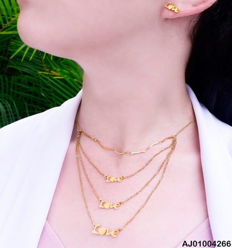 [AJ01004266] JUEGO ARETES/ DIJE LOVE 4 CADENAS