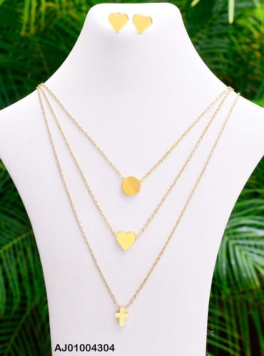[AJ01004304] JUEGO CAD. 3 ARETES CORAZON DIJE CORAZON / CRUZ / RD. (P.E.NOV2025)