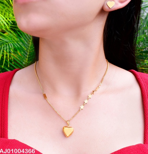[AJ01004366] JUEGO ARETES PLACA DIJE CORAZON INFLADO CAD. ESTRELLA