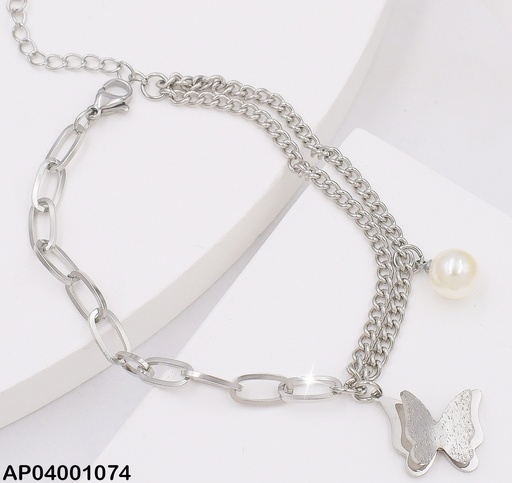 [AP04001074] PULSERA PLATEADA DIJE MARIPOSA/PERLA 0736292
