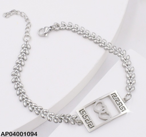 [AP04001094] PULSERA PLATEADA PLACA 2 CORAZONES 0713302-W02