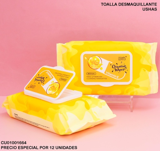 [CU01001664] 60 TOALLAS DESMAQUILLANTES VITAMINA E USHAS 60 TOALLAS WP031