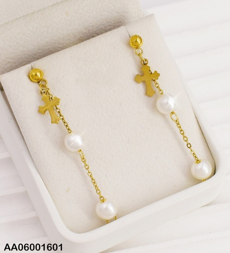 [AA06001601] ARETES CRUZ CADENA 2 PERLAS