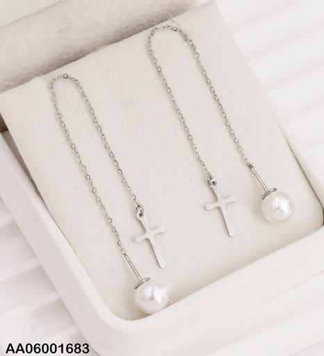 [AA06001683] ARETES PLATEADO PERLA / CRUZ 0740192-W47