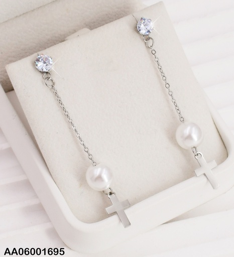 [AA06001695] ARETES PLATEADO ZIRC. PERLA CRUZ 0740942-W163