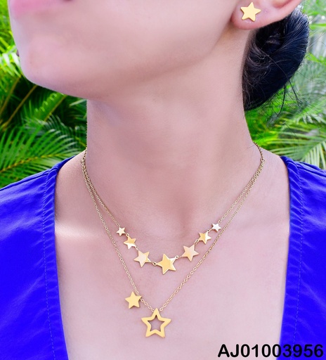 [AJ01003956] JUEGO ARETES ESTRELLA CADENA DOBLE DIJES ESTRELLAS 0739621