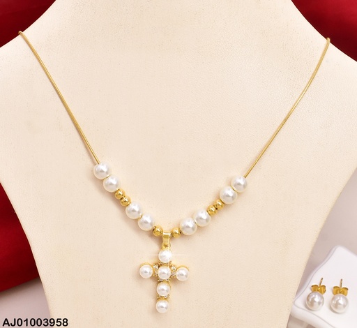 [AJ01003958] JUEGO ARETES PERLA DIJE CRUZ PERLAS 09601