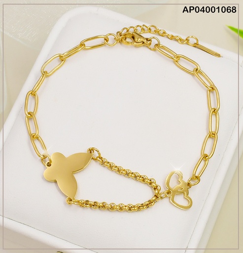[AP04001068] PULSERA DOBLE CROQUI♡/TRIANGULO CAD/PLACA🦋