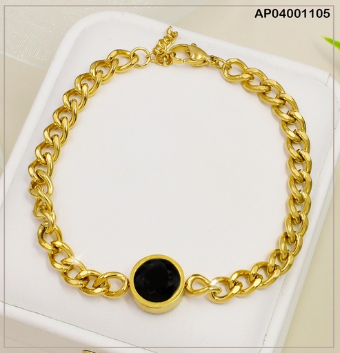 [AP04001105] PULSERA MARTILLADA ZIRCONIA NEGRA RD.CENTRO
