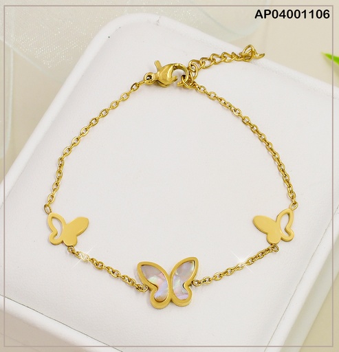 [AP04001106] PULSERA FINA 2 PLACA MARIPOSAS CALADAS/CENTRO NACAR