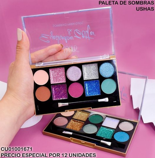 [CU01001671] PALETA 10 SOMBRAS C/GLITTER USHAS ES4002-4